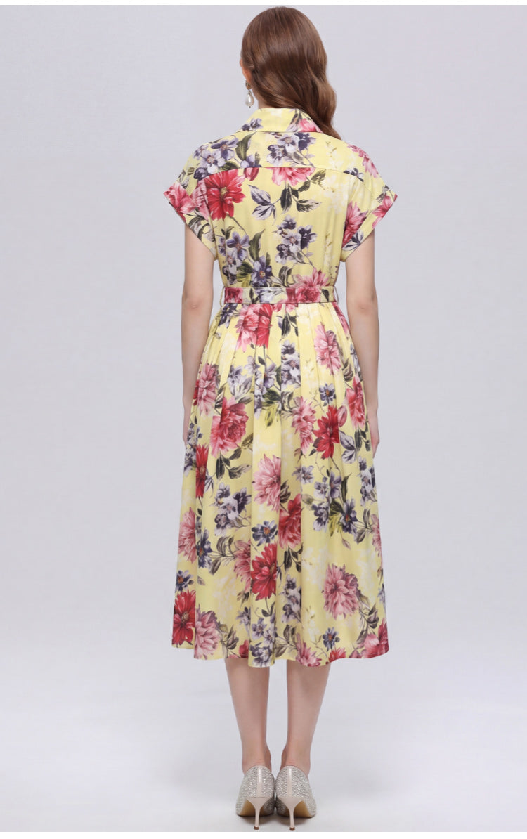 Primrose Yellow Vintage Floral Midi Dress