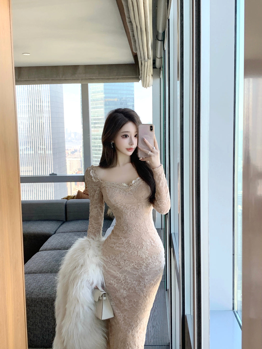 Elegant Floor - Length Lace Gown - Sophisticated Square Neck Evening Maxi Dress
