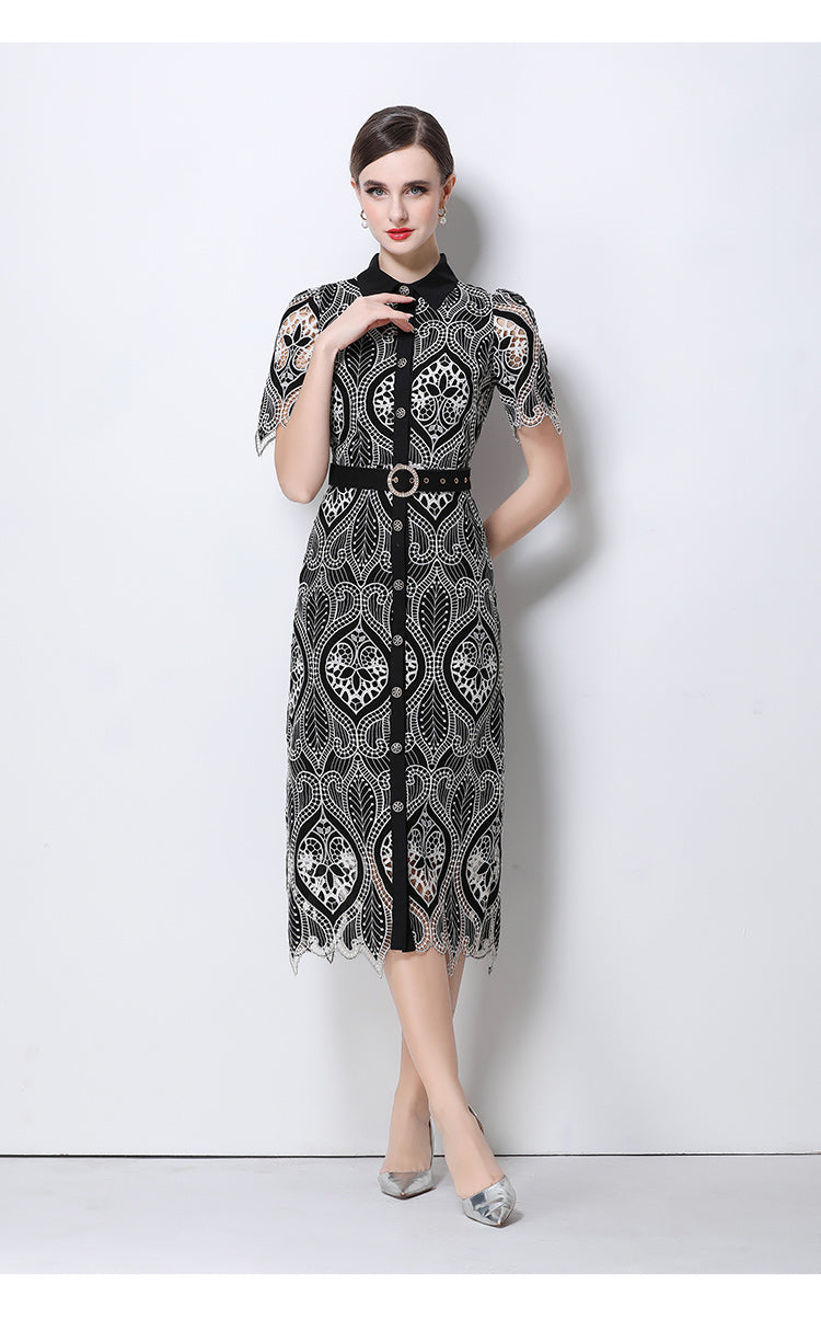 Aurelia Guipure Lace Midi Shirtdress With Belt