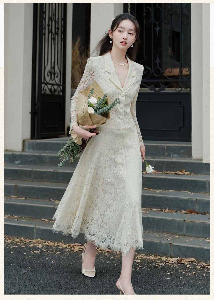 Victoria Lace Blazer & Eyelash Hem Midi Skirt Set