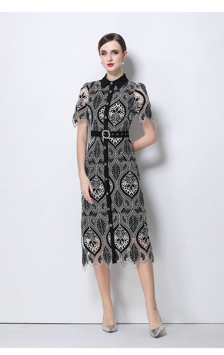 Aurelia Guipure Lace Midi Shirtdress With Belt