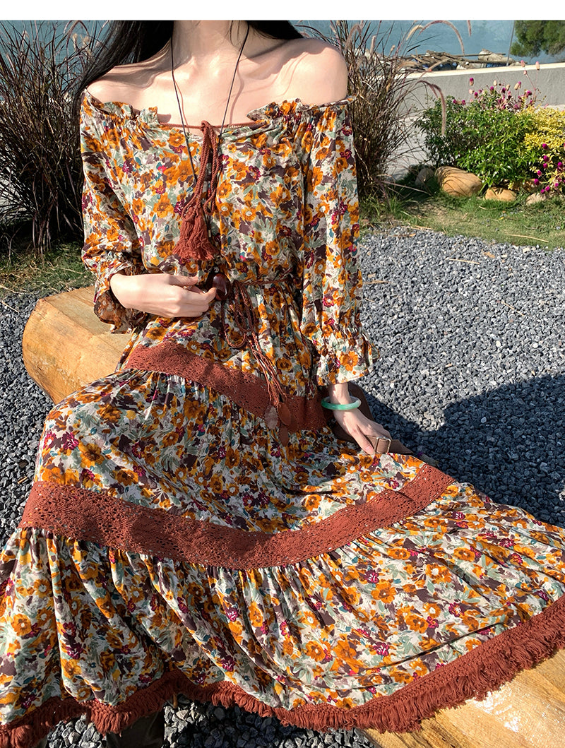 Autumn Orchard Floral Tiered Maxi Dress