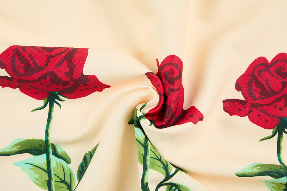 Rose Print Strapless Dress Three-Dimensional Pleated Slim Fit High Waist Dress