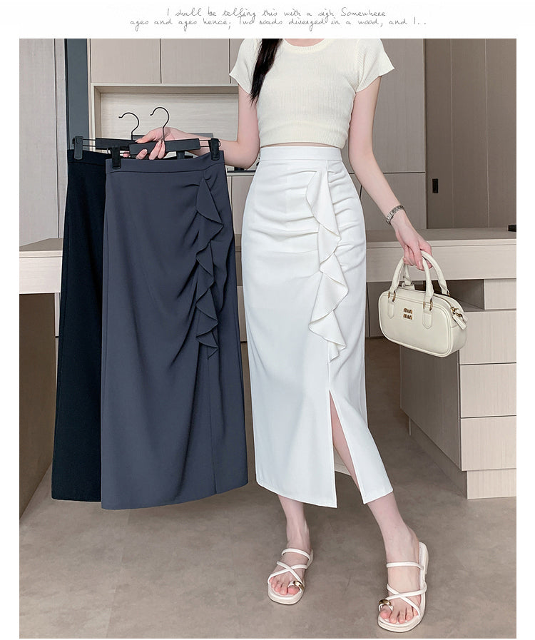 Ruffled Pleated Midi Skirt