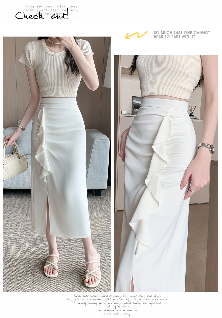 Ruffled Pleated Midi Skirt