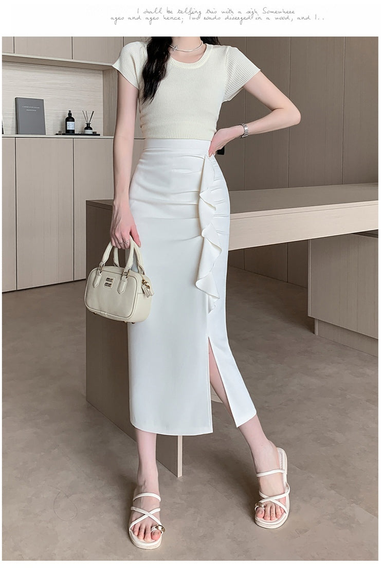 Ruffled Pleated Midi Skirt