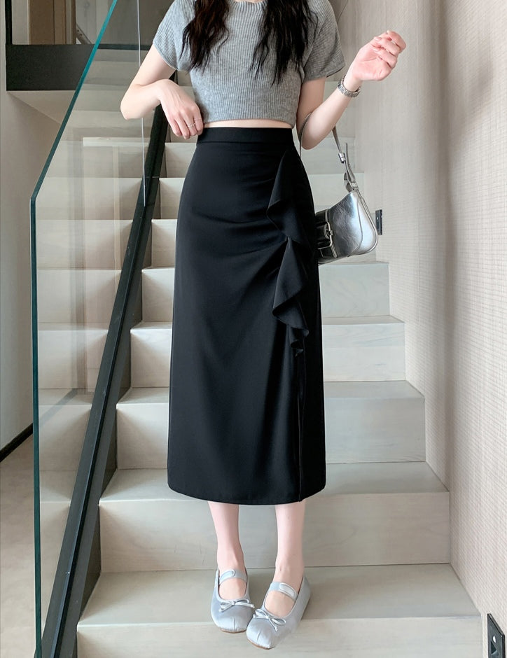 Ruffled Pleated Midi Skirt