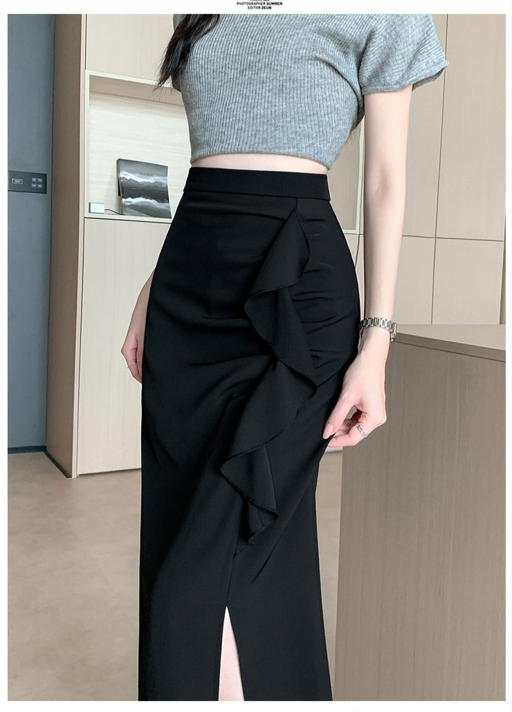 Ruffled Pleated Midi Skirt