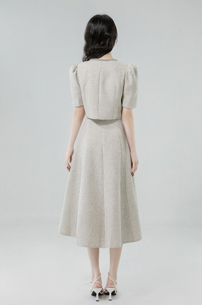 Puff-sleeve Top + High Waisted Skirt Set