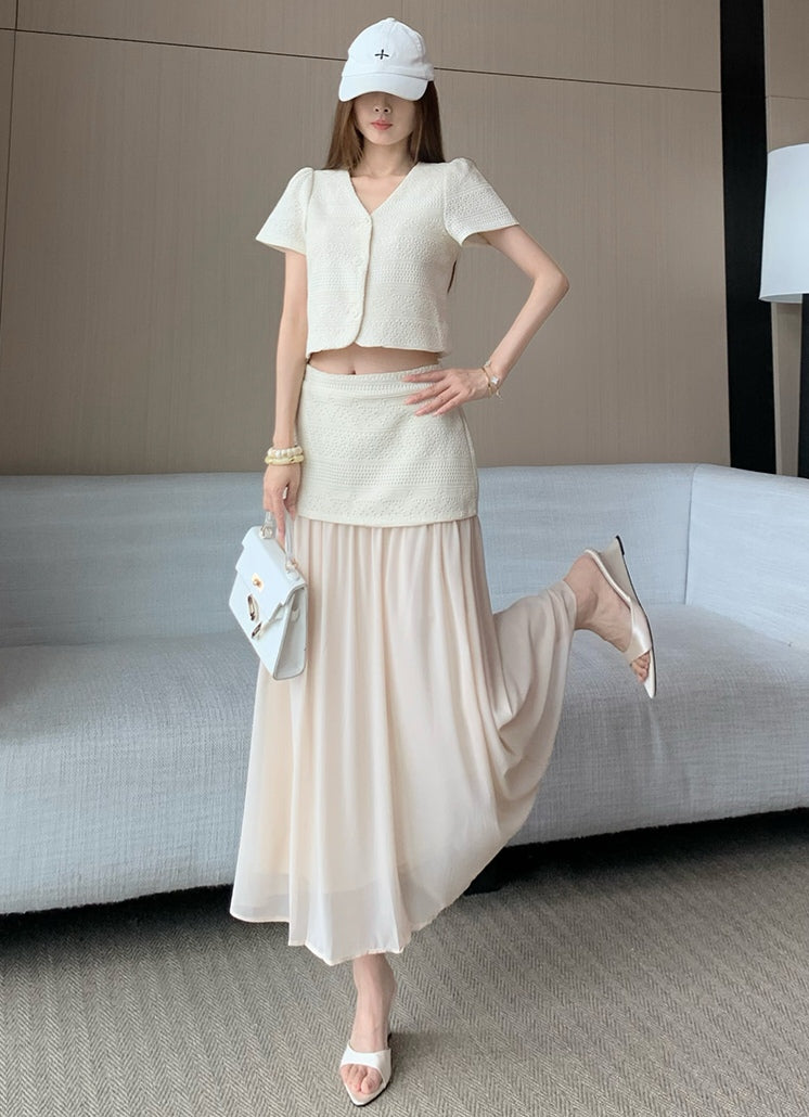 Slim Fit Top + Mesh Skirt Set