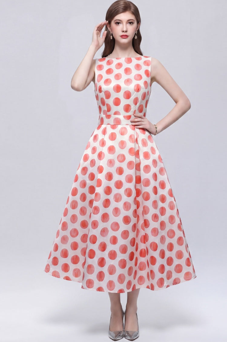 Red Dot Sleeveless printed With A Three-dimensional Cut Dress
