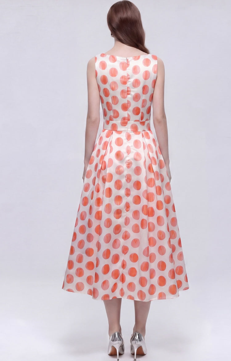 Red Dot Sleeveless printed With A Three-dimensional Cut Dress