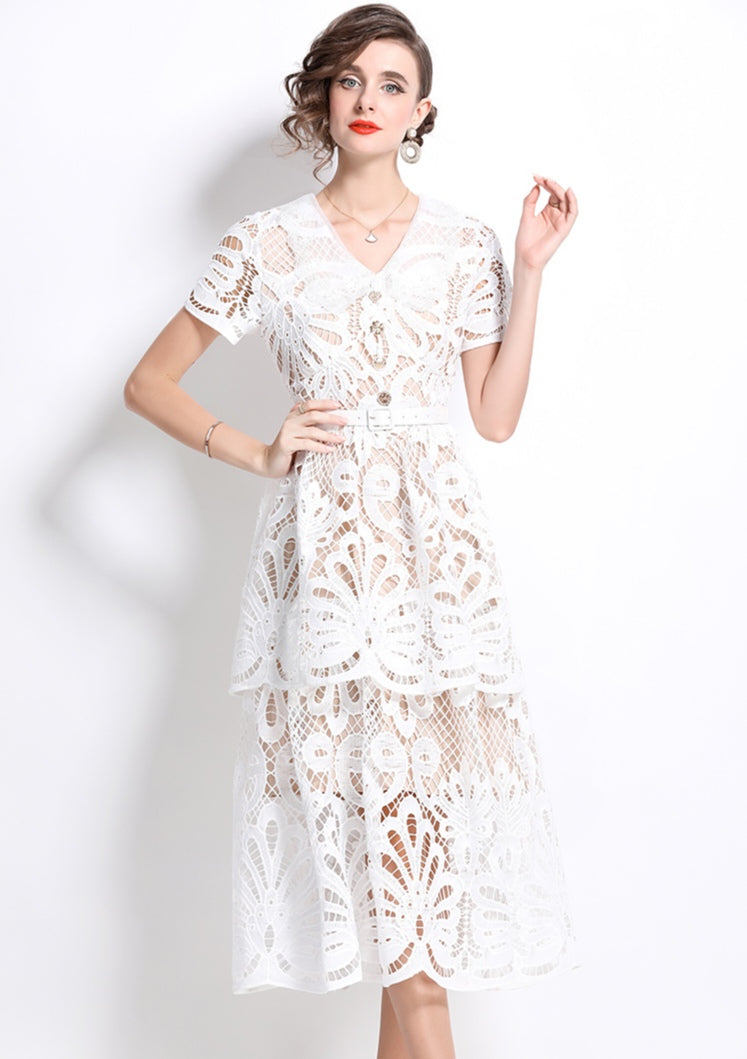Lace Embroidered Mid-length Dress