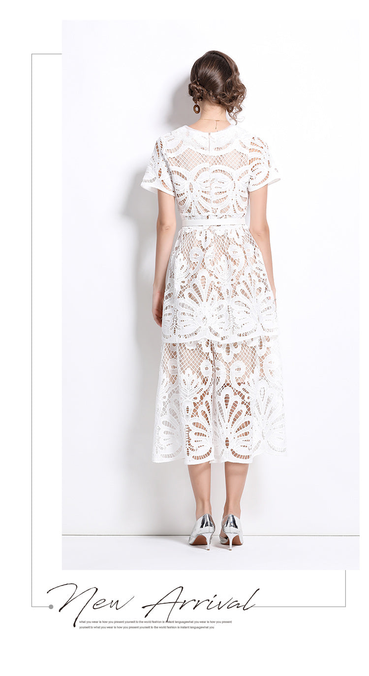 Lace Embroidered Mid-length Dress