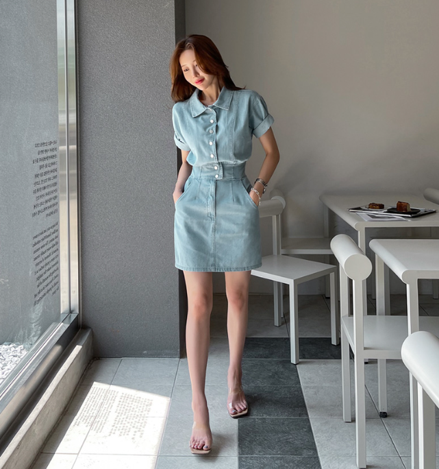 Denim Single-Breasted Mini Dress