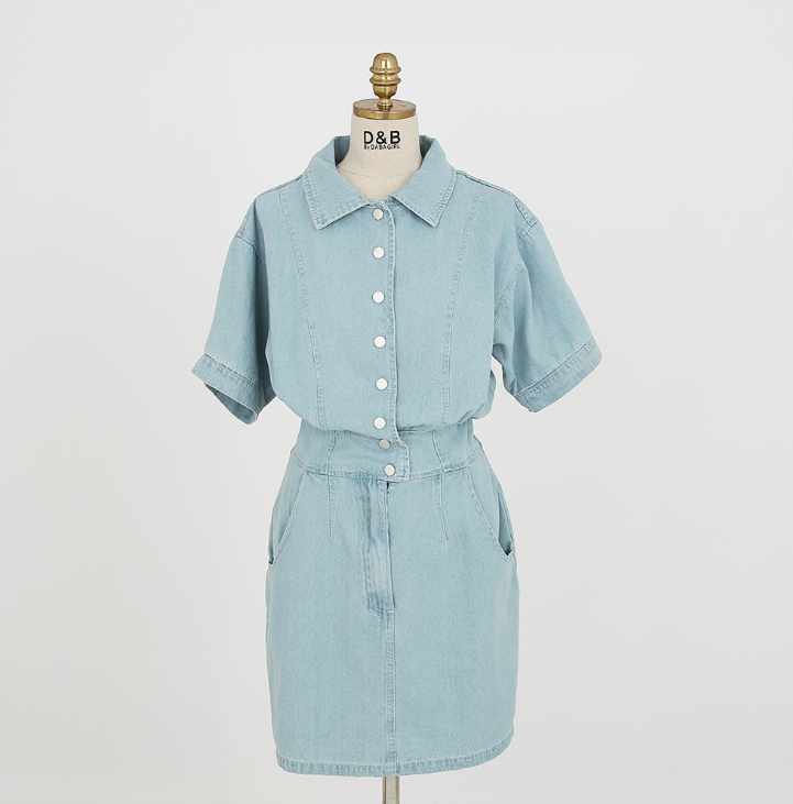 Denim Single-Breasted Mini Dress