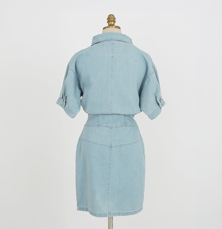 Denim Single-Breasted Mini Dress