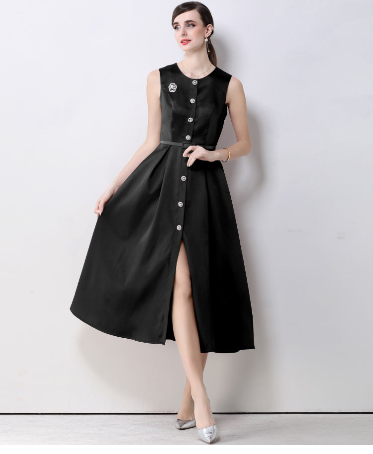 Elena Sleeveless Button-Down Midi In Classic Black