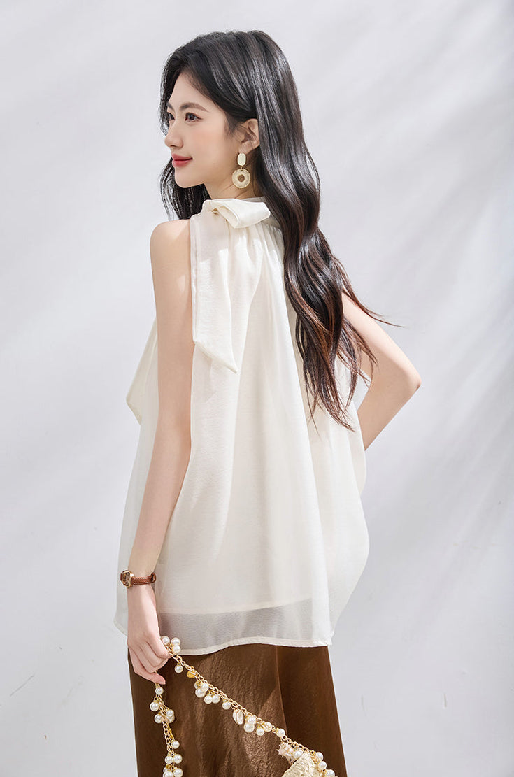 Sleeveless Halter Neck Blouse with Side Bow