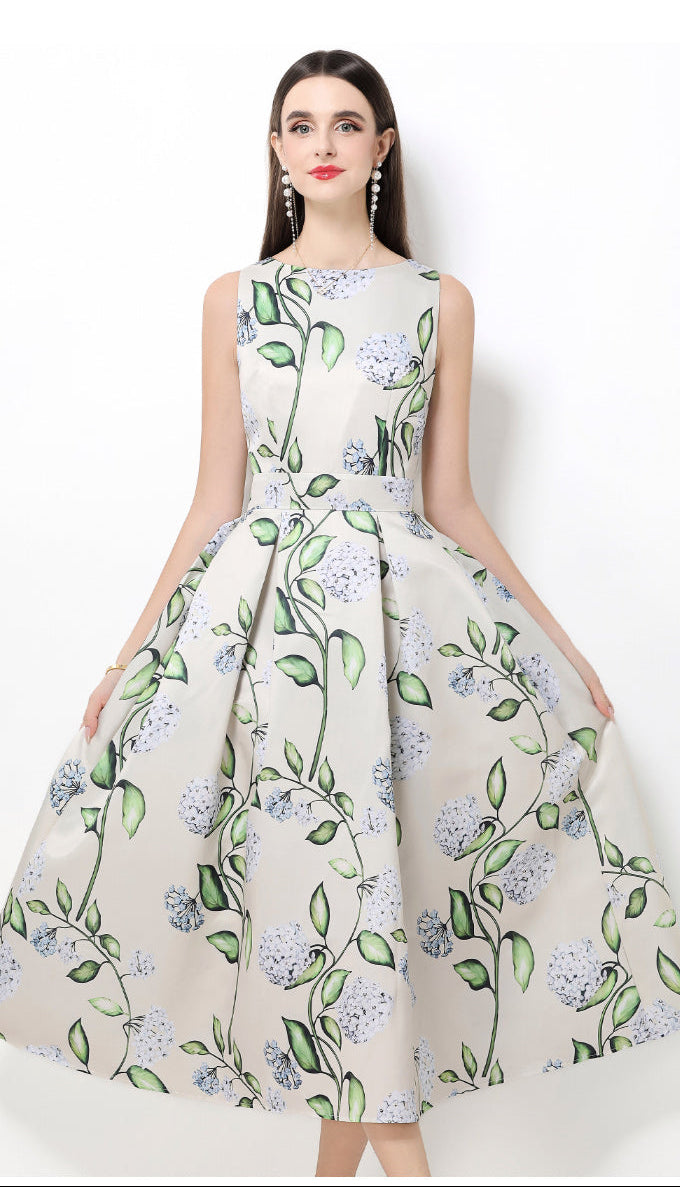 Vintage Hydrangea A-Line Midi Dress