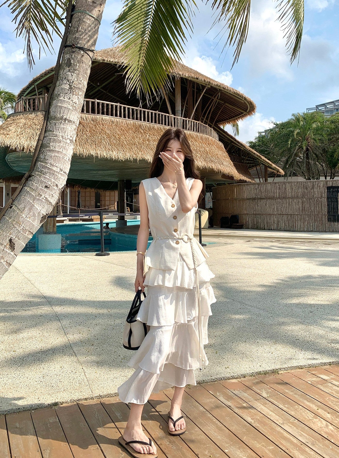 Two-Piece Tiered Ruffle Skirt With Button Vest Set