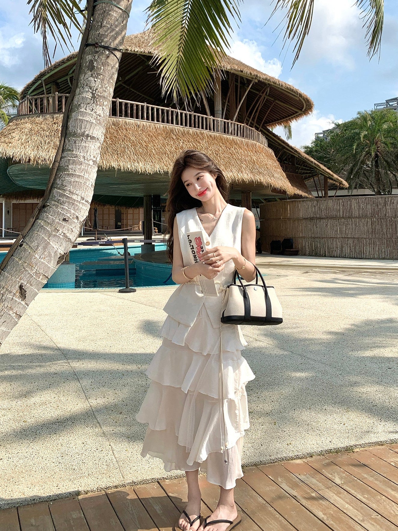 Two-Piece Tiered Ruffle Skirt With Button Vest Set