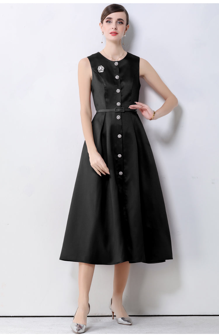 Elena Sleeveless Button-Down Midi In Classic Black