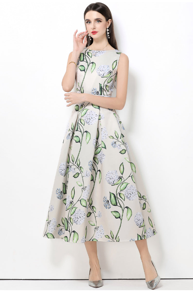Vintage Hydrangea A-Line Midi Dress