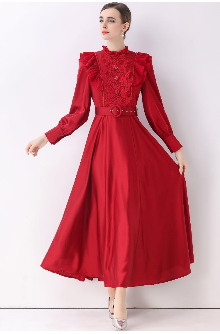 The Scarlet Red Victorian- Ruffle Maxi Dress