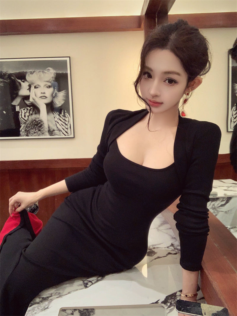 Elegant Black Knit Mermaid Maxi Dress