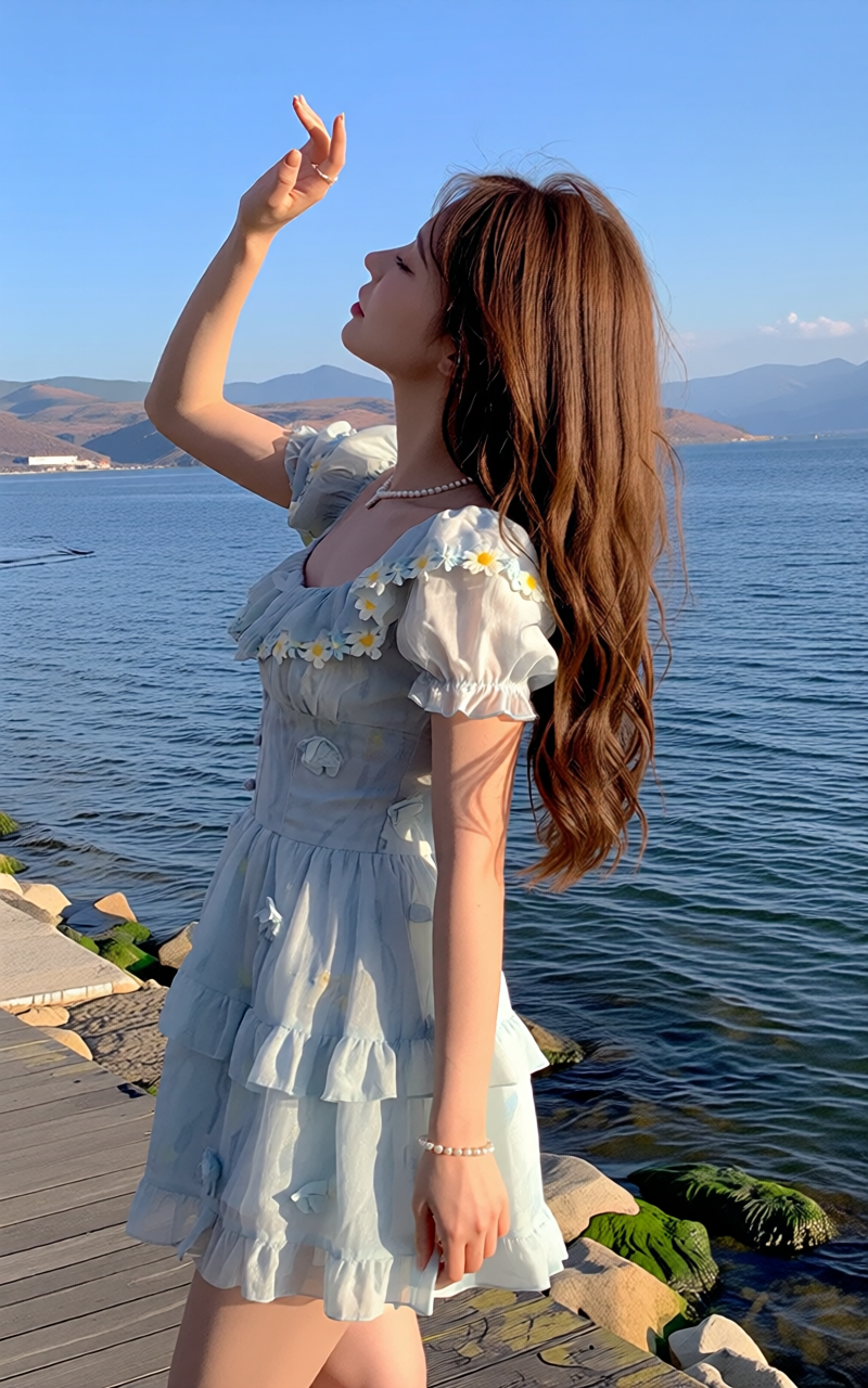 Serene Blue French Vintage Tiered Sundress