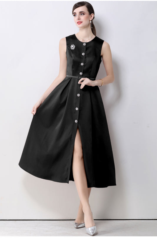 Elena Sleeveless Button-Down Midi In Classic Black