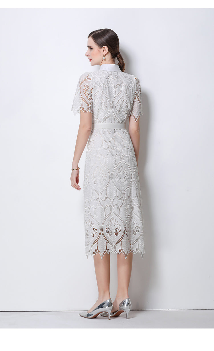 Aurelia Guipure Lace Midi Shirtdress With Belt