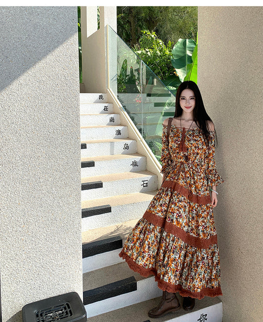 Autumn Orchard Floral Tiered Maxi Dress