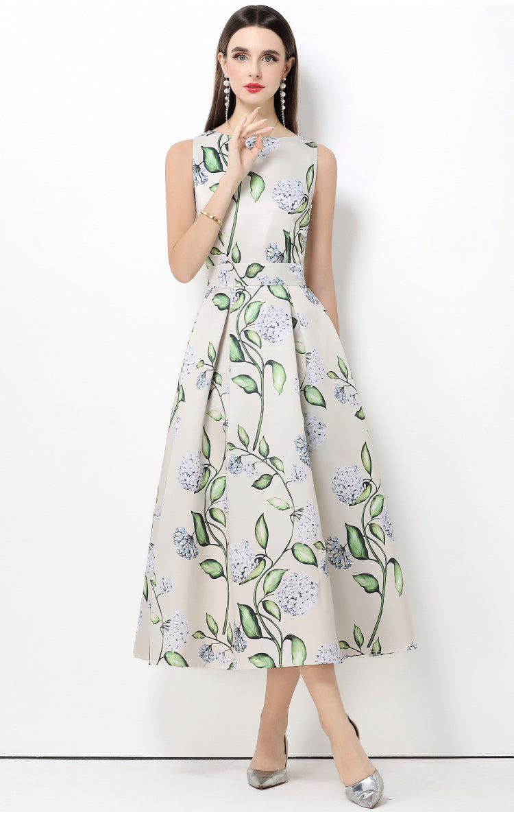 Vintage Hydrangea A-Line Midi Dress