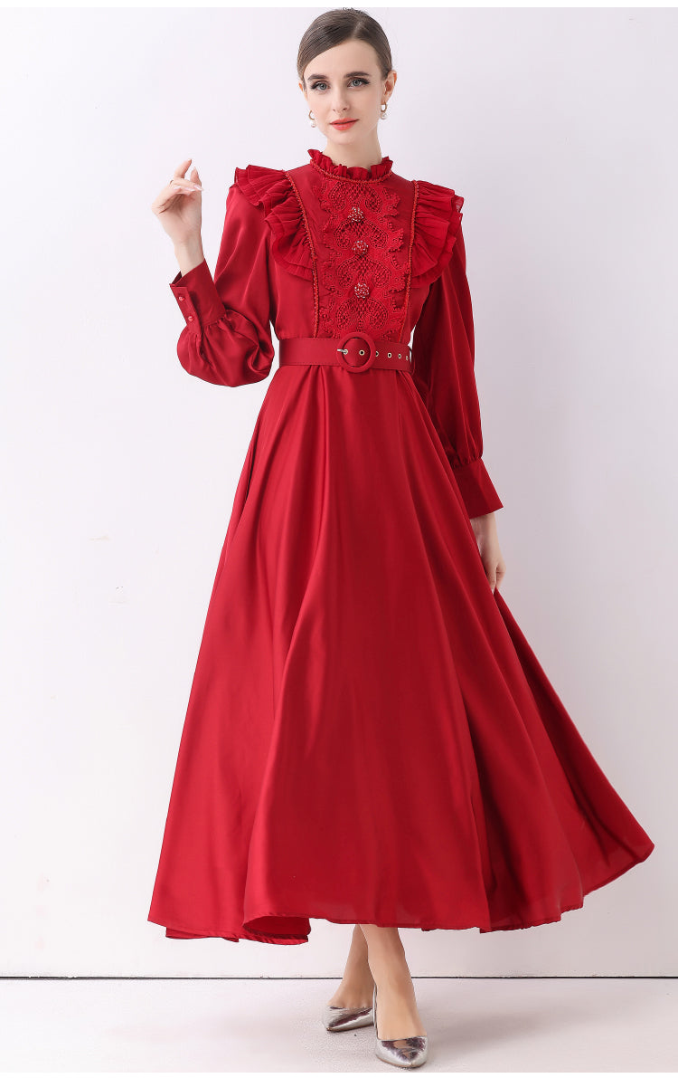 The Scarlet Red Victorian- Ruffle Maxi Dress