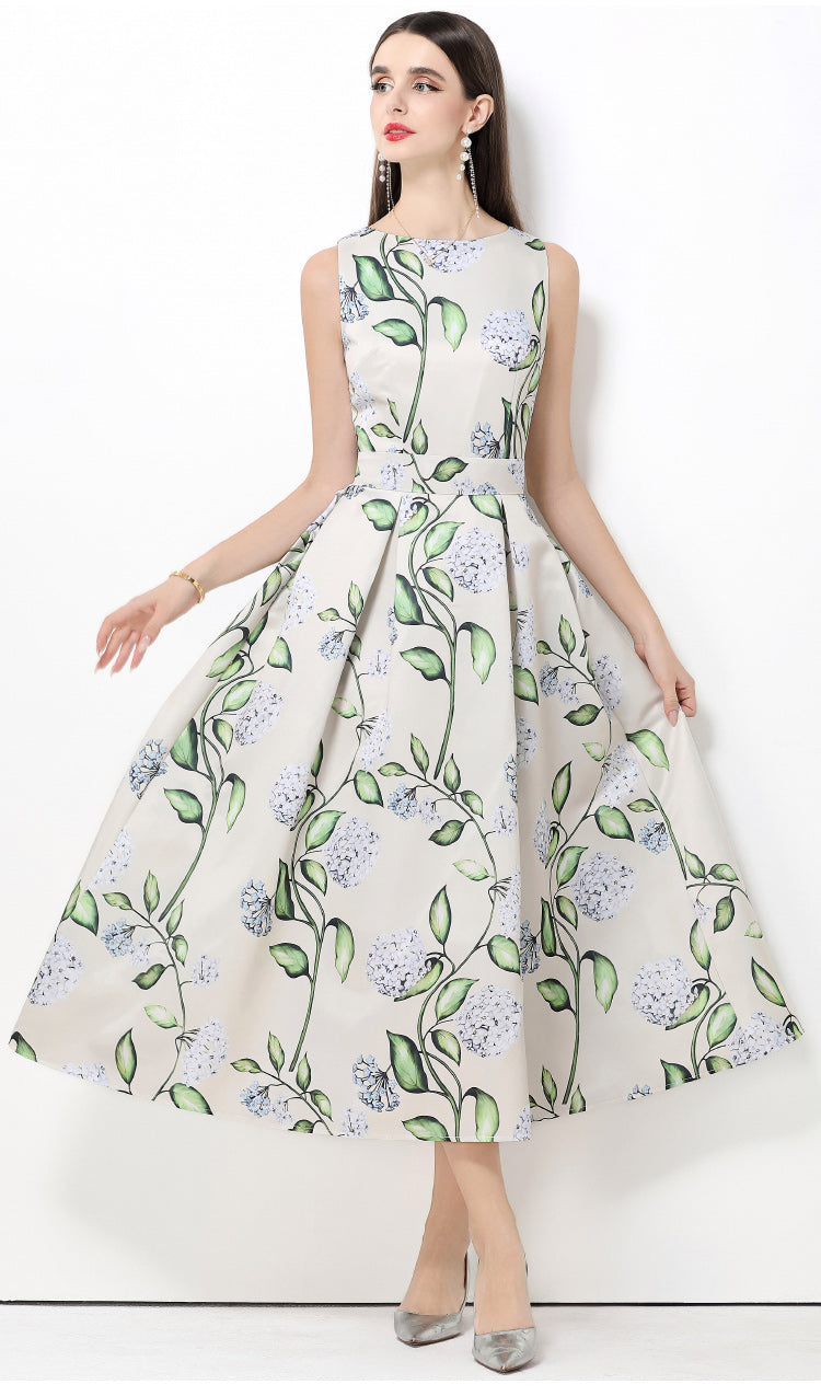 Vintage Hydrangea A-Line Midi Dress
