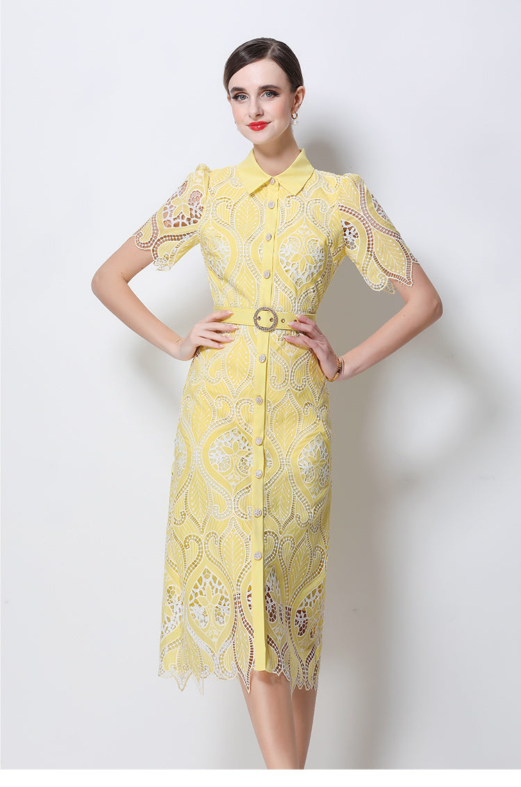 Aurelia Guipure Lace Midi Shirtdress With Belt