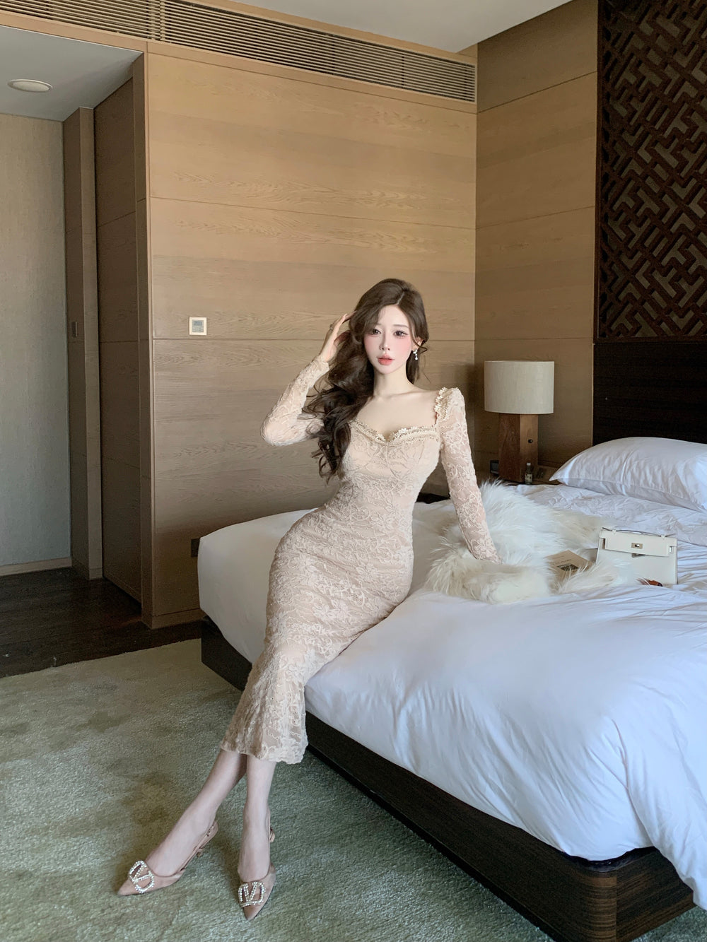 Elegant Floor - Length Lace Gown - Sophisticated Square Neck Evening Maxi Dress
