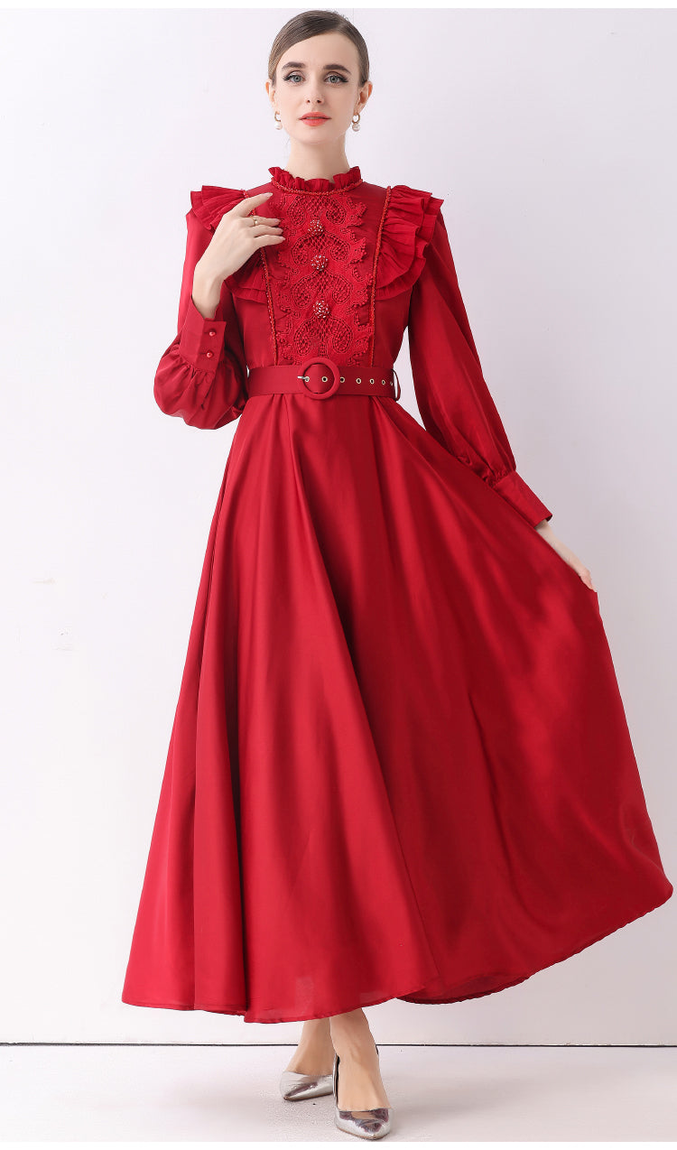 The Scarlet Red Victorian- Ruffle Maxi Dress
