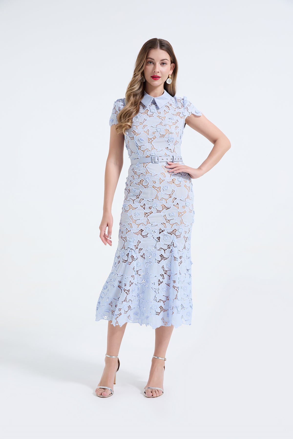 Floral Guipure Lace Midi Dress