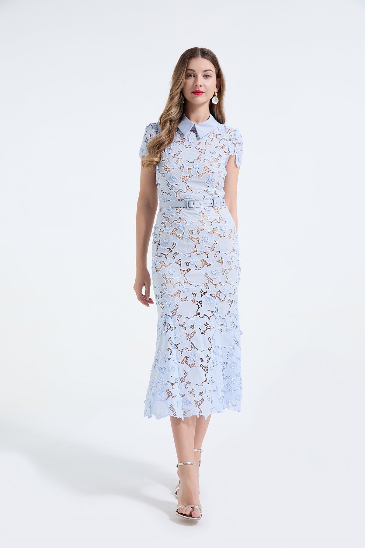 Floral Guipure Lace Midi Dress
