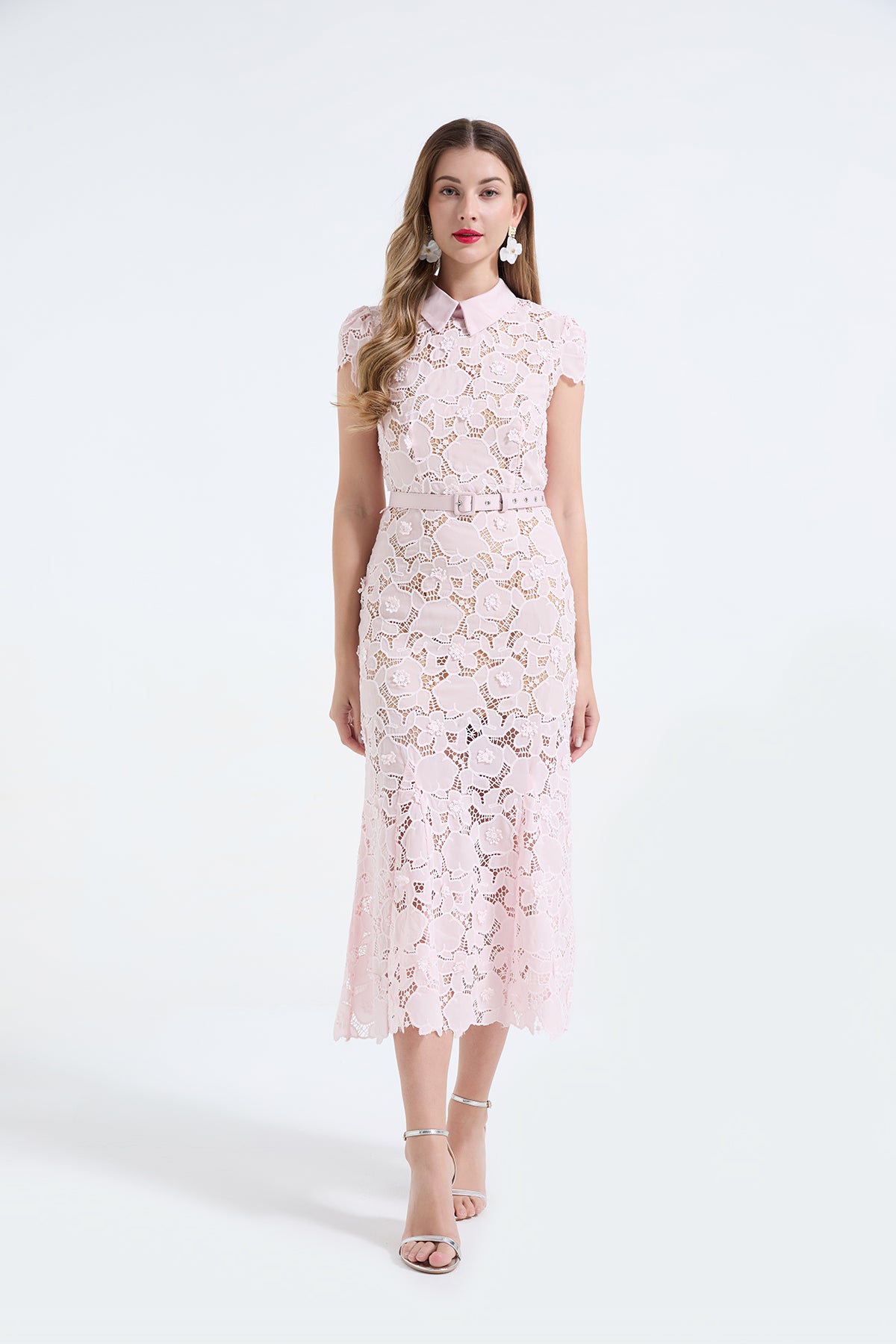 Floral Guipure Lace Midi Dress