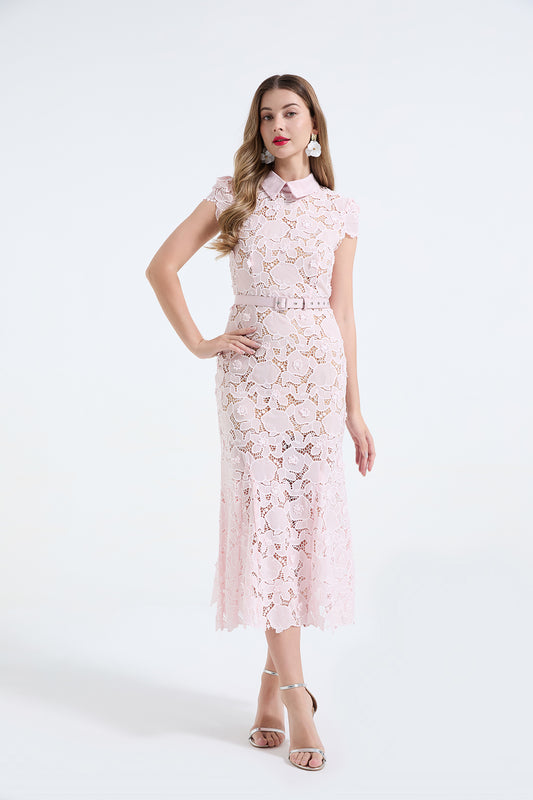 Floral Guipure Lace Midi Dress