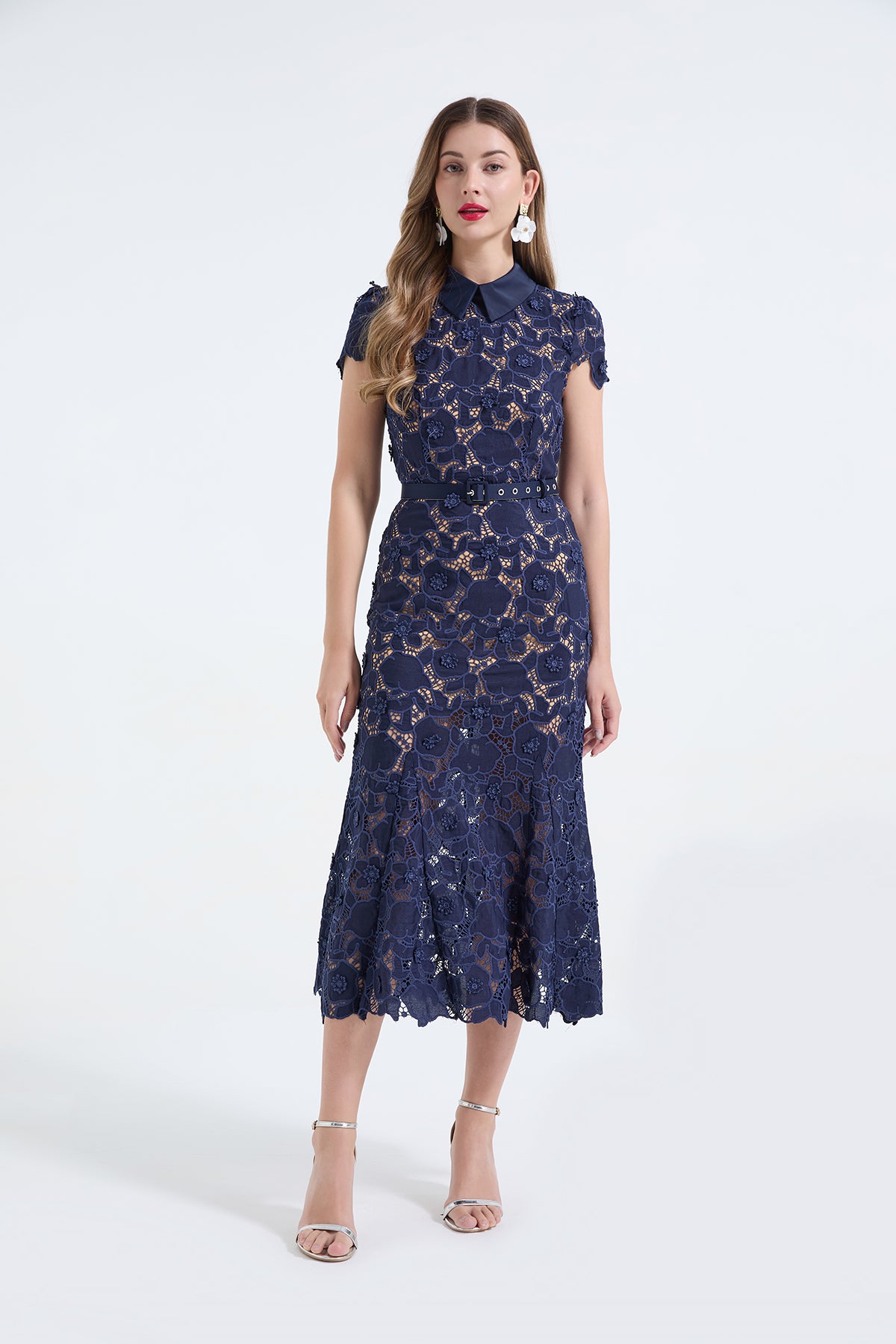 Floral Guipure Lace Midi Dress