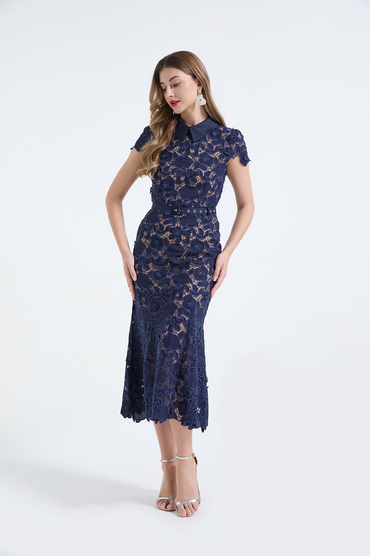 Floral Guipure Lace Midi Dress