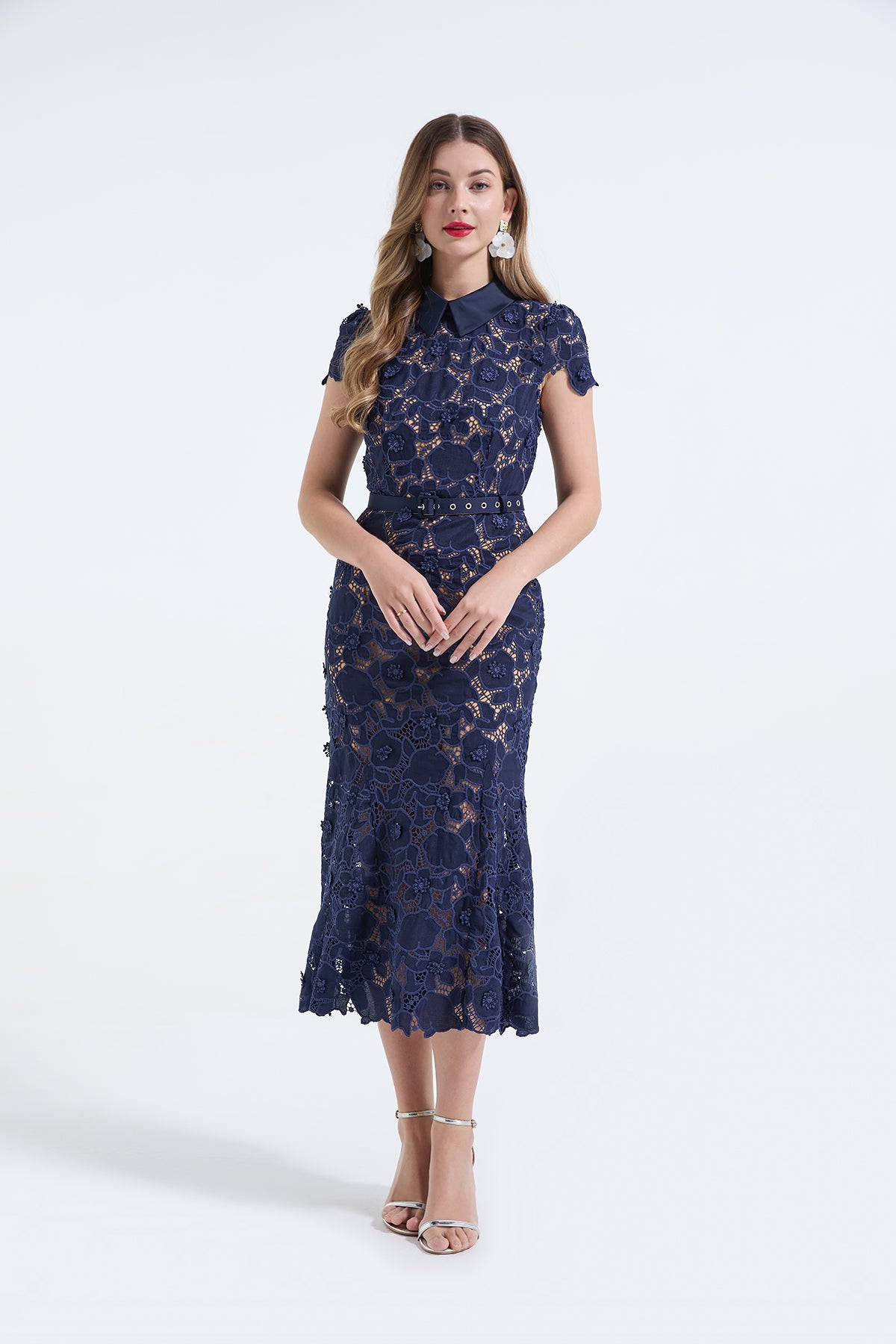 Floral Guipure Lace Midi Dress