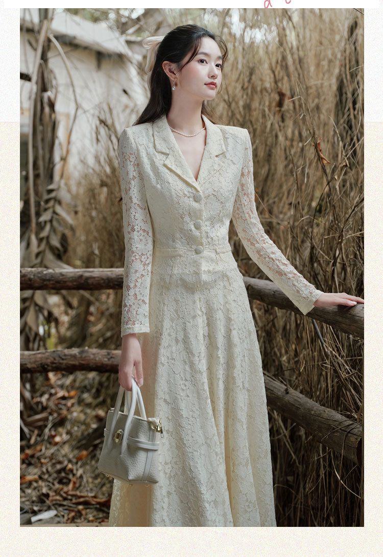 Victoria Lace Blazer & Eyelash Hem Midi Skirt Set