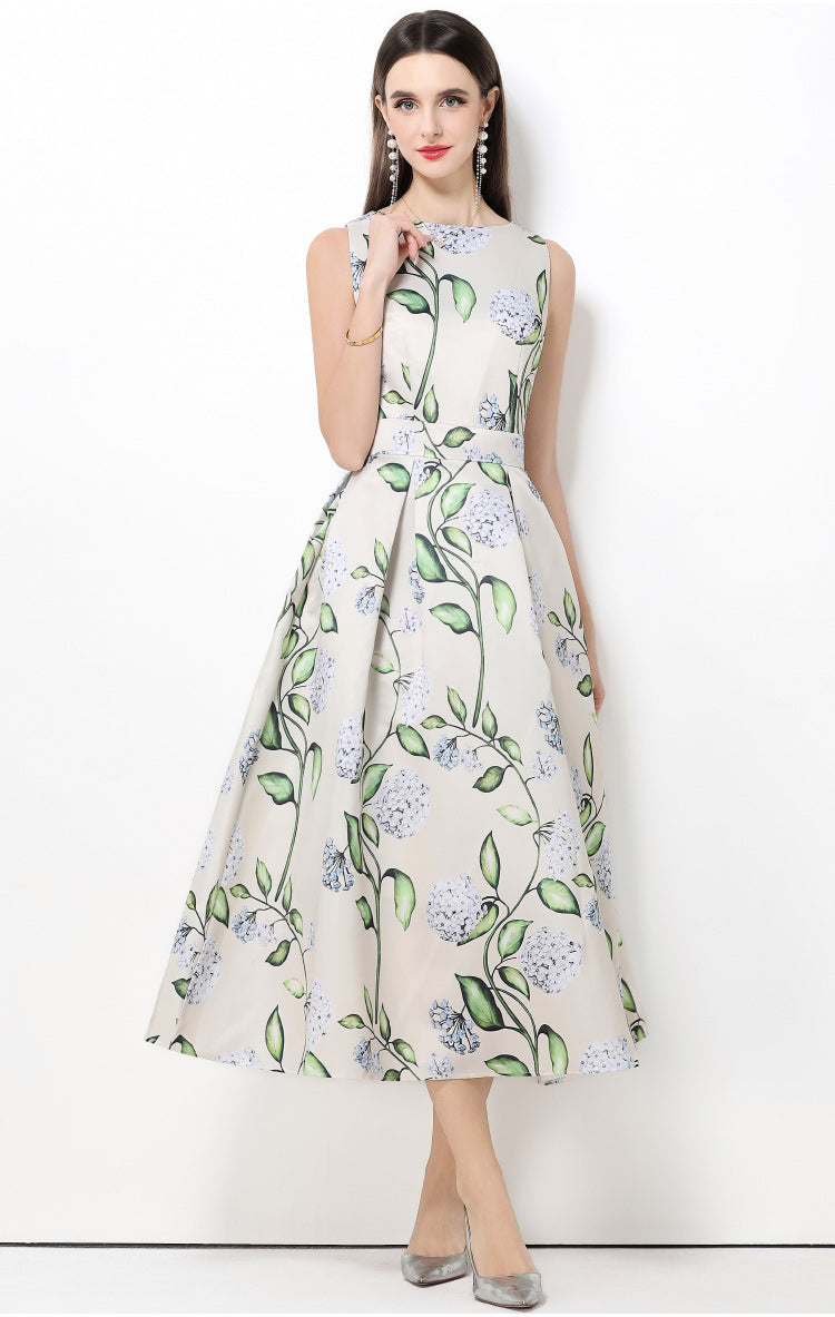 Vintage Hydrangea A-Line Midi Dress