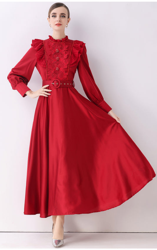 The Scarlet Red Victorian- Ruffle Maxi Dress